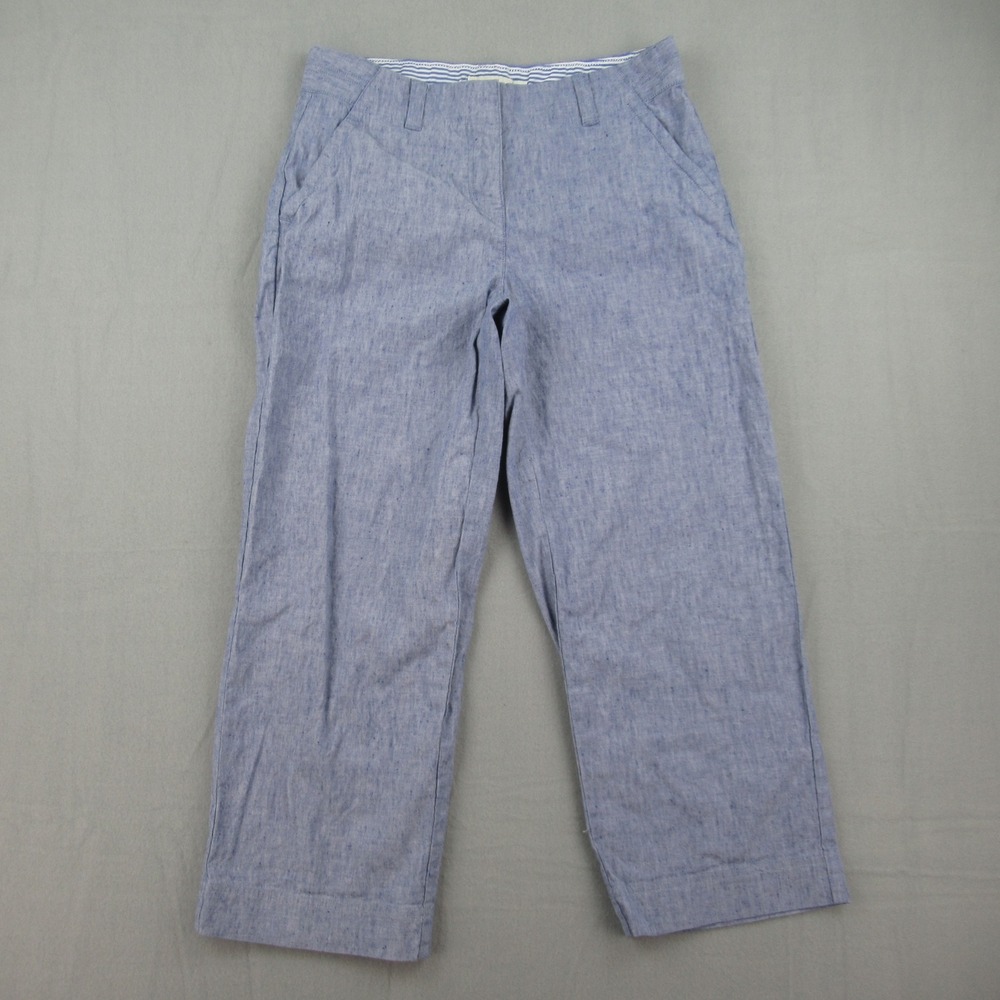 Vineyard Vines Pants Women 4 Blue Linen Blend Cropped Straight Leg 2P0591